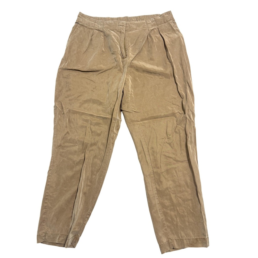 Chicos Pants Womens 1.5 Brown Twill Pleated Tapered Khakis Elastic‎ Waist